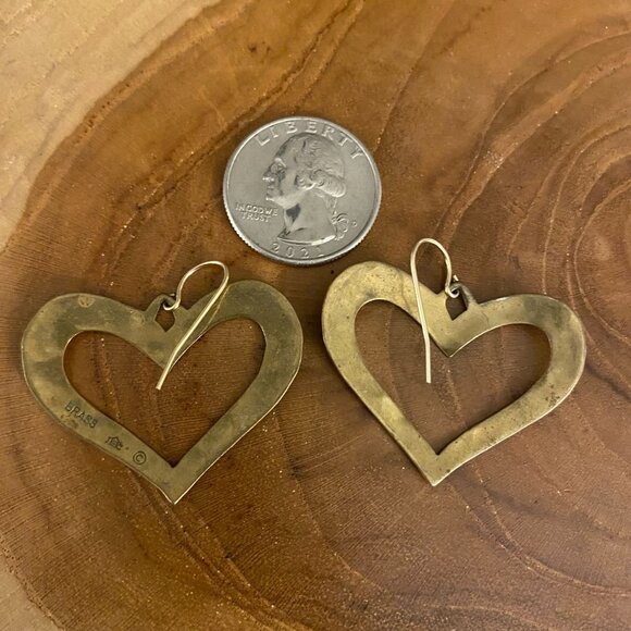 RETIRED Jeep Collins Brass Heart Dangle Earrings - Picture 3 of 3
